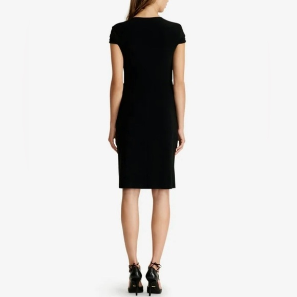 LAUREN Ralph Lauren Black Cap Sleeve Side Ruched Dress, Size 8 - Picture 3 of 13